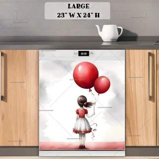 Preview of Little Girl with Red Balloons magnet in Large size.