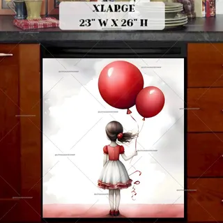 Preview of Little Girl with Red Balloons magnet in Extra Large size.