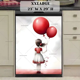 Preview of Little Girl with Red Balloons magnet in XX Large size.