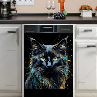 Preview of Abstract Black Cat Portrait magnet.