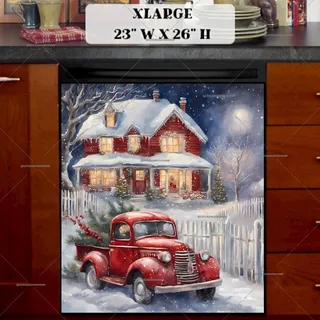 Preview of Red Christmas Car by the Cottage magnet in Extra Large size.