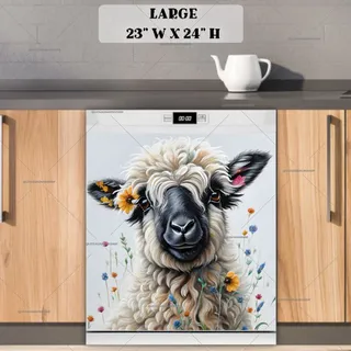 Preview of Valais Blacknose Sheep with Flowers magnet in Large size.