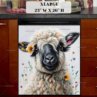 Preview of Valais Blacknose Sheep with Flowers magnet in Extra Large size.