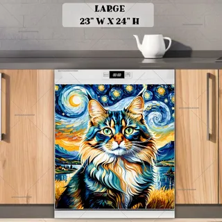 Preview of Starry Night Fluffy Cat magnet in Large size.