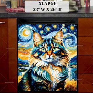 Preview of Starry Night Fluffy Cat magnet in Extra Large size.