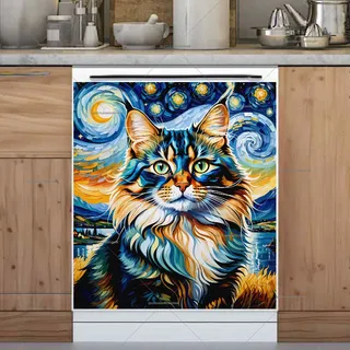 Preview of Starry Night Fluffy Cat magnet.