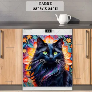 Preview of Beautiful Black Cat and Flowers magnet in Large size.