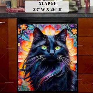 Preview of Beautiful Black Cat and Flowers magnet in Extra Large size.