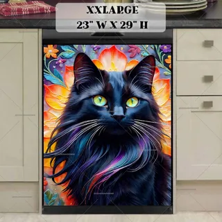 Preview of Beautiful Black Cat and Flowers magnet in XX Large size.