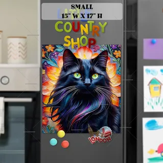 Preview of Beautiful Black Cat and Flowers magnet in Small size.