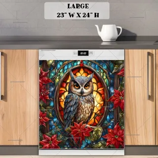 Preview of Stained Glass Christmas Owl magnet in Large size.