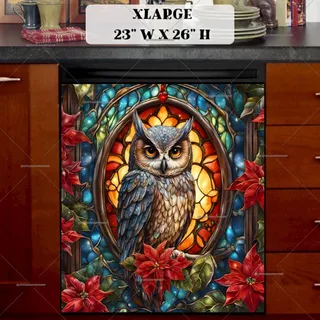 Preview of Stained Glass Christmas Owl magnet in Extra Large size.