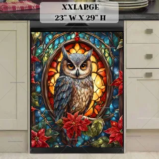 Preview of Stained Glass Christmas Owl magnet in XX Large size.