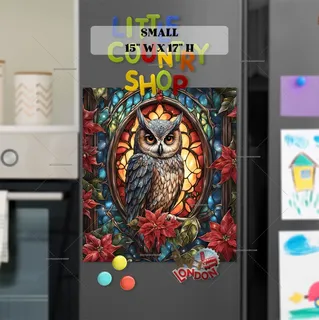 Preview of Stained Glass Christmas Owl magnet in Small size.