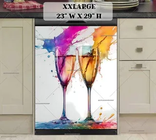 Preview of Abstract Champagne Glasses magnet in XX Large size.