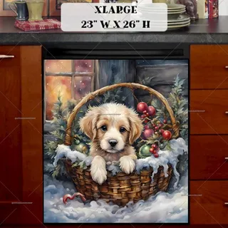 Preview of Puppy in the Christmas Basket magnet in Extra Large size.