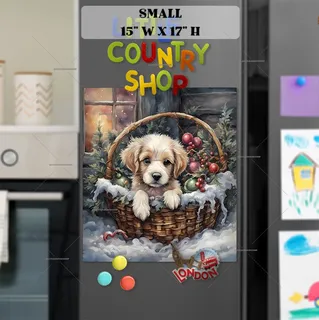 Preview of Puppy in the Christmas Basket magnet in Small size.