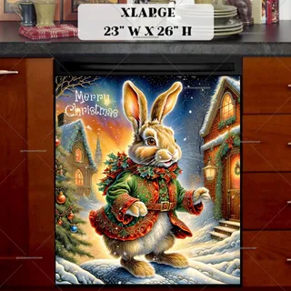 Preview of Cute Christmas Bunny at the Cottage magnet in Extra Large size.