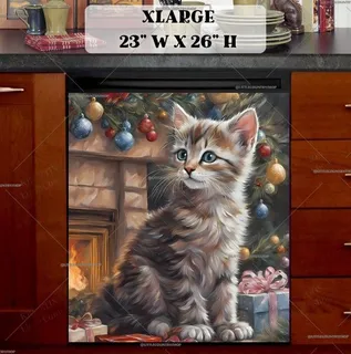 Preview of Kitten Front of the Fireplace magnet in Extra Large size.