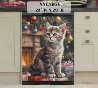 Preview of Kitten Front of the Fireplace magnet in XX Large size.