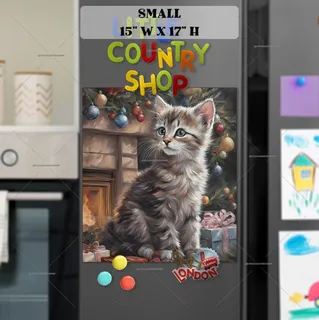 Preview of Kitten Front of the Fireplace magnet in Small size.