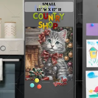 Preview of Pretty Christmas Kitten magnet in Small size.