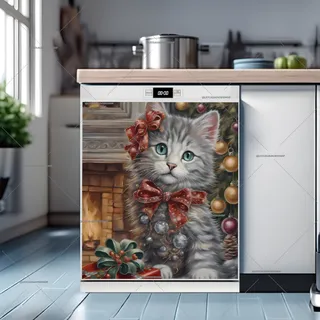 Preview of Pretty Christmas Kitten magnet.