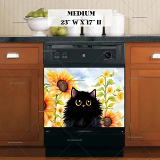 Preview of Black Cat in the Sunflower Garden magnet in Medium size.