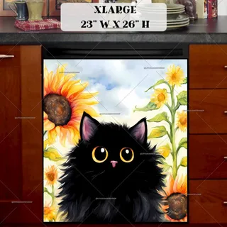 Preview of Black Cat in the Sunflower Garden magnet in Extra Large size.