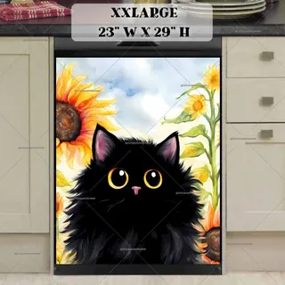 Preview of Black Cat in the Sunflower Garden magnet in XX Large size.