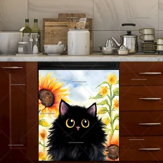 Preview of Black Cat in the Sunflower Garden magnet.