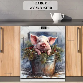 Preview of Christmas Piglet in the Bucket magnet in Large size.