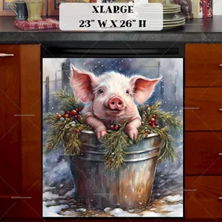 Preview of Christmas Piglet in the Bucket magnet in Extra Large size.