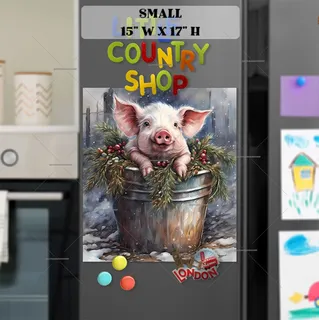 Preview of Christmas Piglet in the Bucket magnet in Small size.