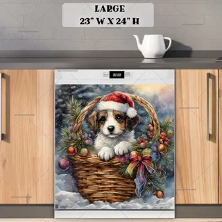 Preview of Little Christmas Dog in the Basket magnet in Large size.