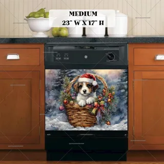 Preview of Little Christmas Dog in the Basket magnet in Medium size.