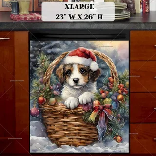 Preview of Little Christmas Dog in the Basket magnet in Extra Large size.