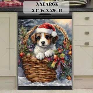 Preview of Little Christmas Dog in the Basket magnet in XX Large size.