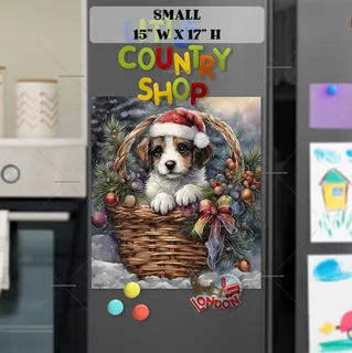 Preview of Little Christmas Dog in the Basket magnet in Small size.