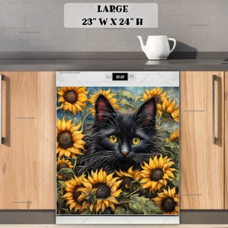 Preview of Black Cat in the Sunflowers magnet in Large size.