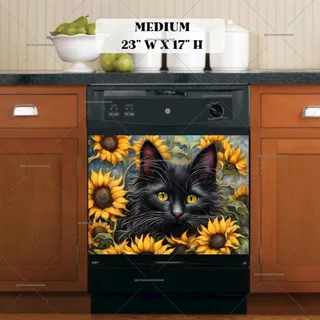 Preview of Black Cat in the Sunflowers magnet in Medium size.