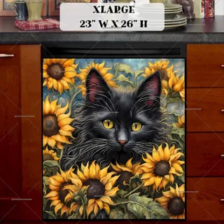 Preview of Black Cat in the Sunflowers magnet in Extra Large size.