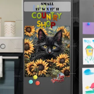 Preview of Black Cat in the Sunflowers magnet in Small size.