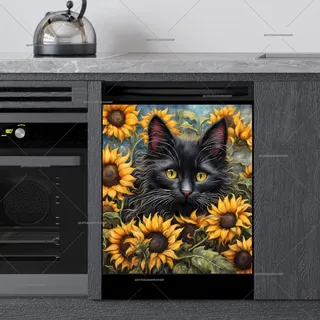 Preview of Black Cat in the Sunflowers magnet.