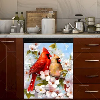 Preview of Cardinal Couple on a Blooming Cherry Tree magnet.