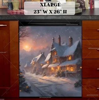 Preview of Christmas Cottage in the Sunset magnet in Extra Large size.