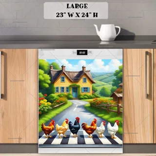 Preview of Farmhouse Chickens Crossing the Road magnet in Large size.