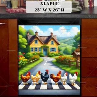 Preview of Farmhouse Chickens Crossing the Road magnet in Extra Large size.