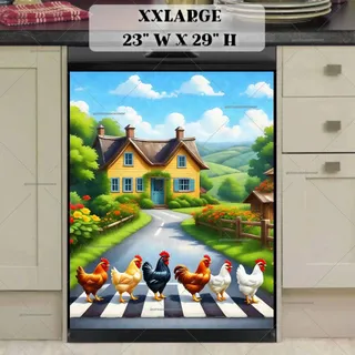 Preview of Farmhouse Chickens Crossing the Road magnet in XX Large size.