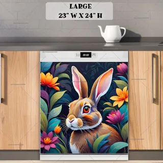 Preview of Colorful Rabbit with Flowers magnet in Large size.